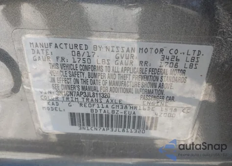 2018 Nissan Versa 1.6 Sv from USA, damaged, VIN 3N1CN7AP3JL811320